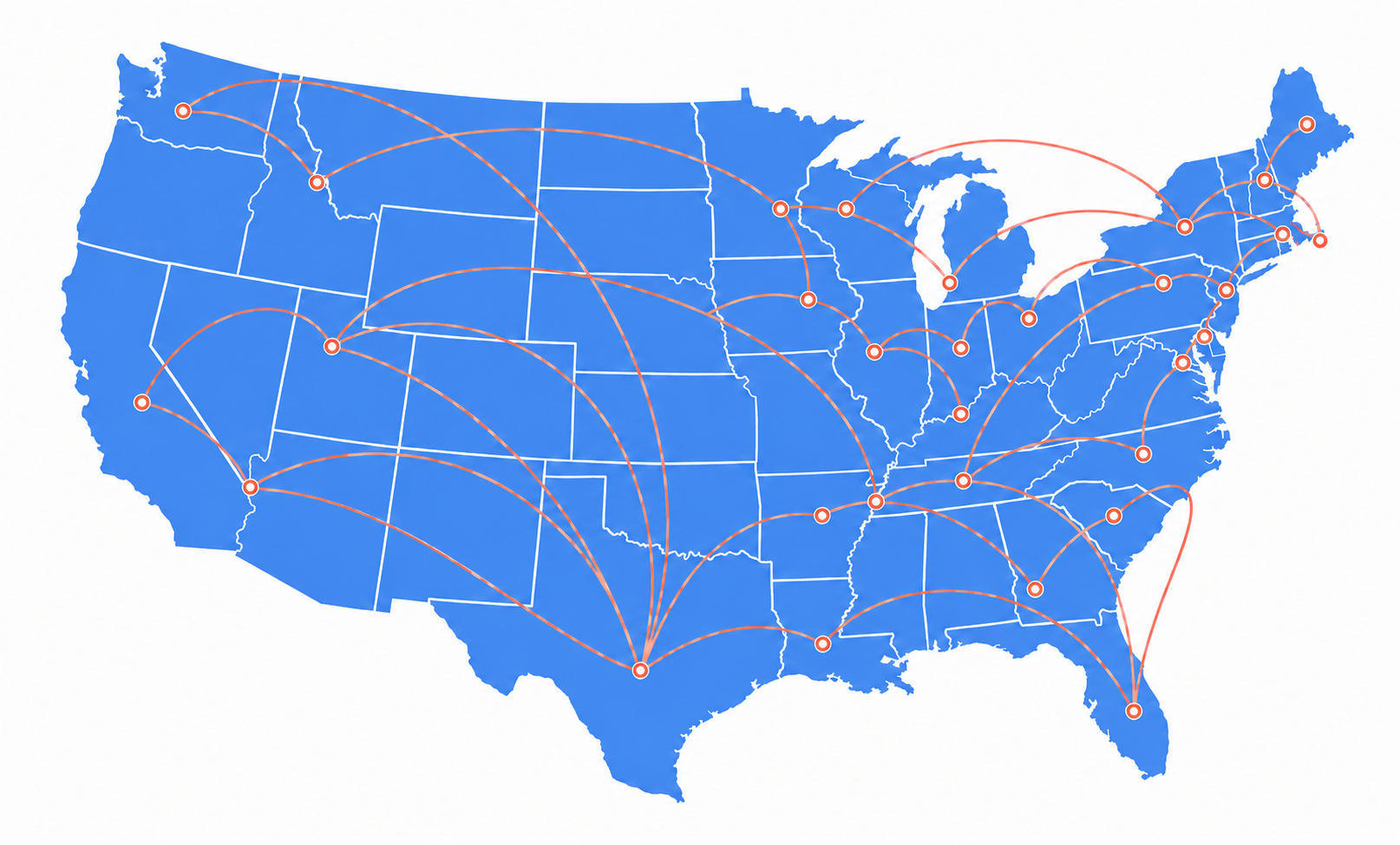 United States map showing Passport reach across states